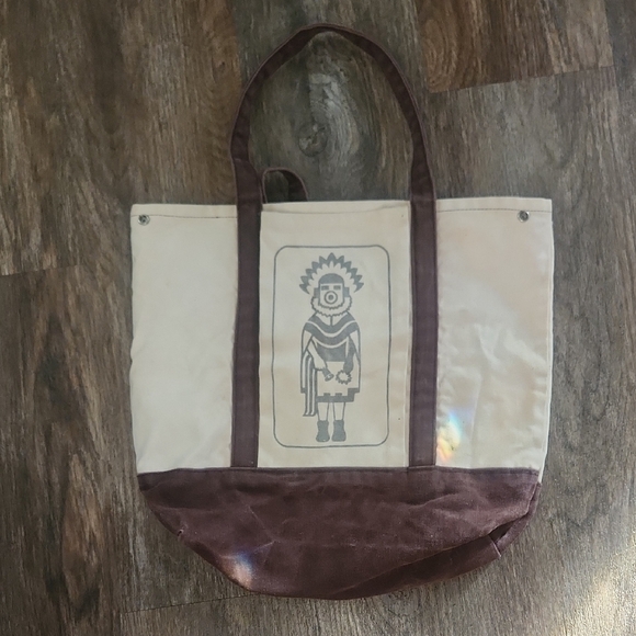 Native American Dancer Brown and Cream Canvas Tote Bag With Snaps - Picture 6 of 6
